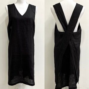 Visible Linen Womens Black Pinnie Cross Back Dress Lagenlook Size Medium